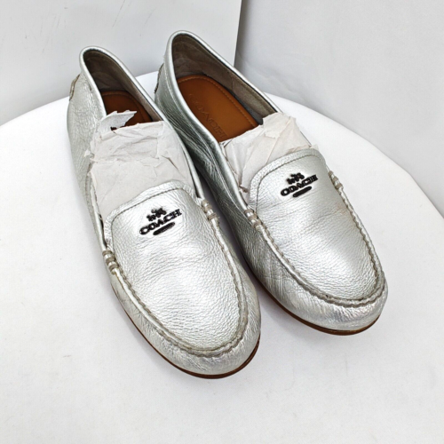 COACH MARY LOCK UP LOAFERS Flats Metallic Silver Size 10 Slip On