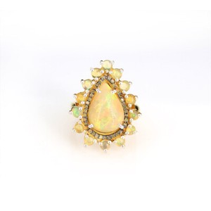 Authentic Natural Opal Ring, Natural Diamond, Fire Opal Sterling Silver Gold plated Ring