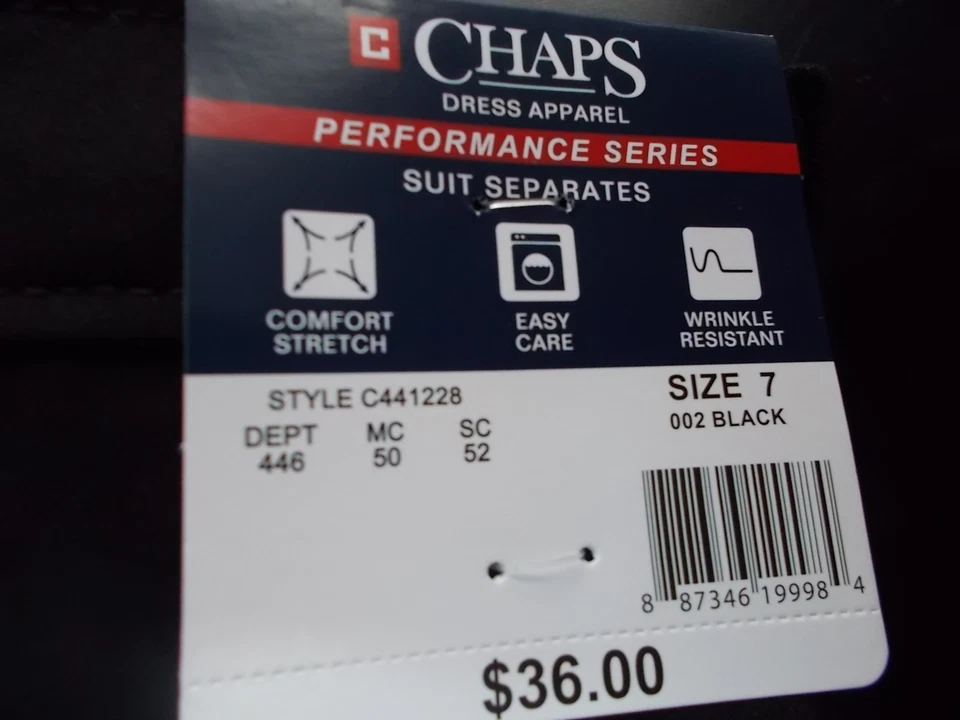 Boys $36 CHAPS Black Flat Front Dress Pants Sizes 6 Regular, 7 Regular & 7X - Image 3 of 3