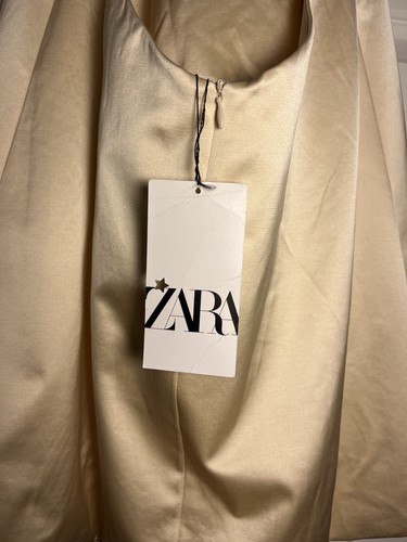 Zara Womens Evening Dress Medium NWT Back Out Halter Gold Tone Mini Lined - Picture 8 of 15