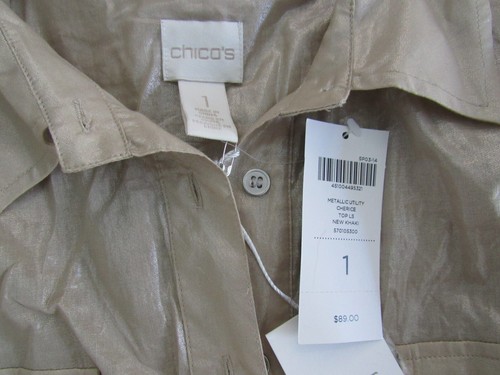 Chico’s Metallic utility cherice top Long Sleeve New Khaki size 1 - Picture 3 of 4