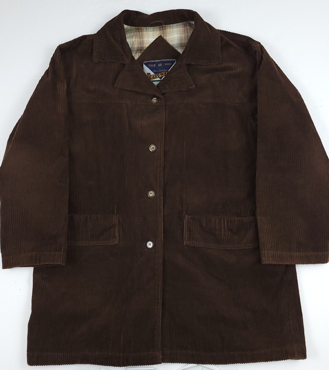 Vintage 90s East West Corduroy Plaid Lined Long Jacket Vtg Womens USA 1990s Cord