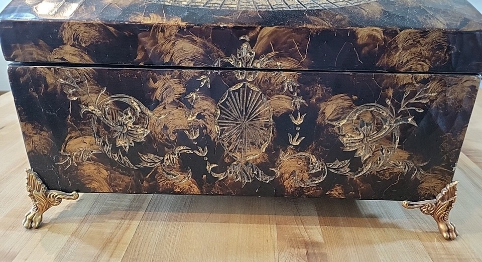 Large Labeled Maitland-Smith Ornate Hand Carved Penshell Box 15" Brass ...