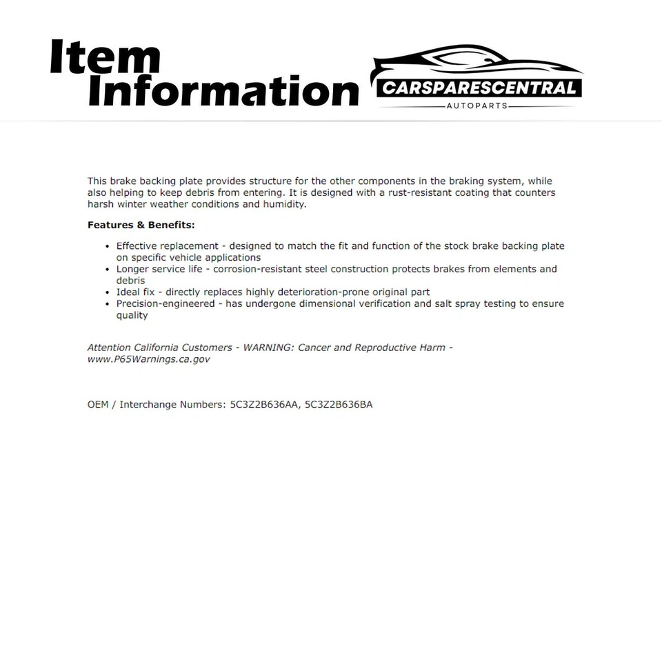 Rear Right Brake Dust Shield For Ford F-250 Super Duty 5.4L 2005-2010 - Image 3 of 4