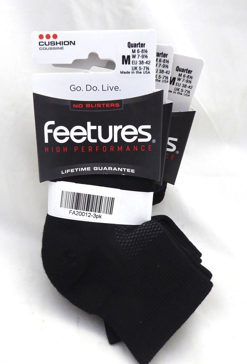 Feetures High Performance Cushion pk Quarter (black) Small-XL, Unisex