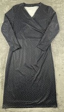 Ann Taylor Long Sleeve Navy Blue Polka Dot Dress Womens Medium Pull Over Stretch