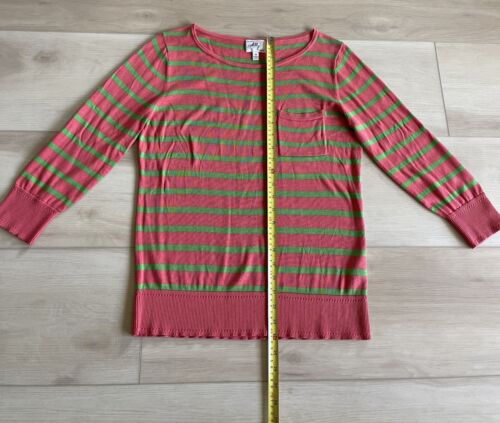 Milly Medium Sweater Preppy Coral Pink Green Stripe Summer Bright Beach Designer - Picture 6 of 8