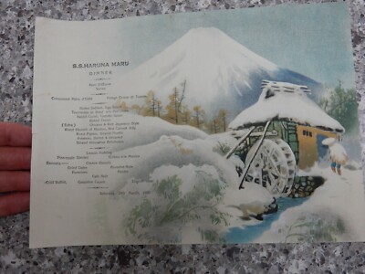 Japanischer Ozeandampfer Haruna Maru MENU 1930 VERSENKT Omaesaki NIHON MT FUJI