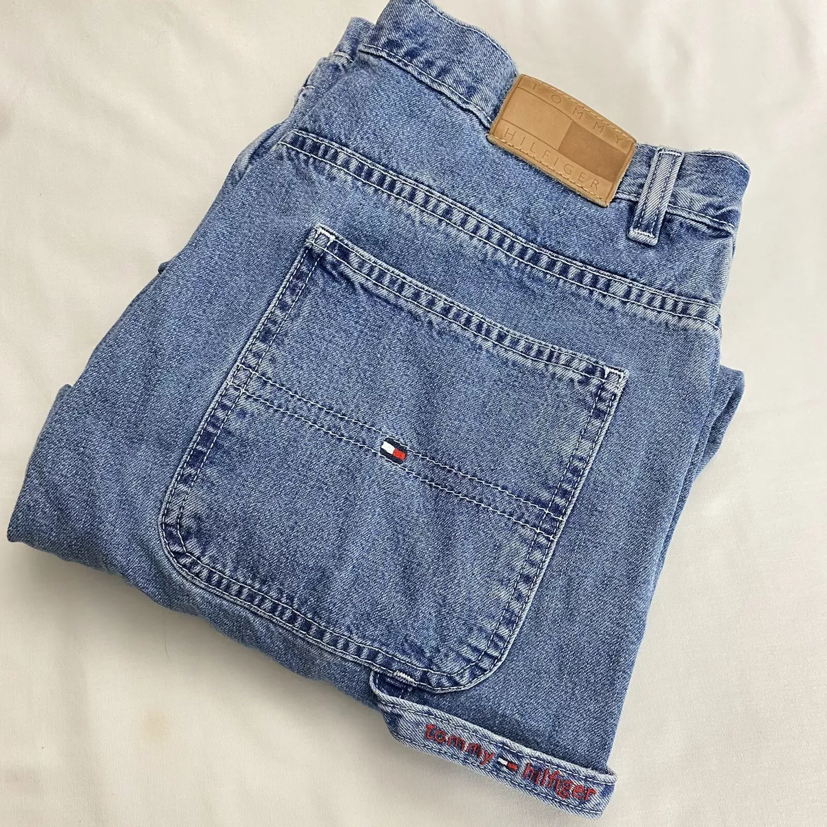 Vintage Tommy Hilfiger Carpenter Jeans Women 12 Mid Wash Baggy Logo Loop  32x31