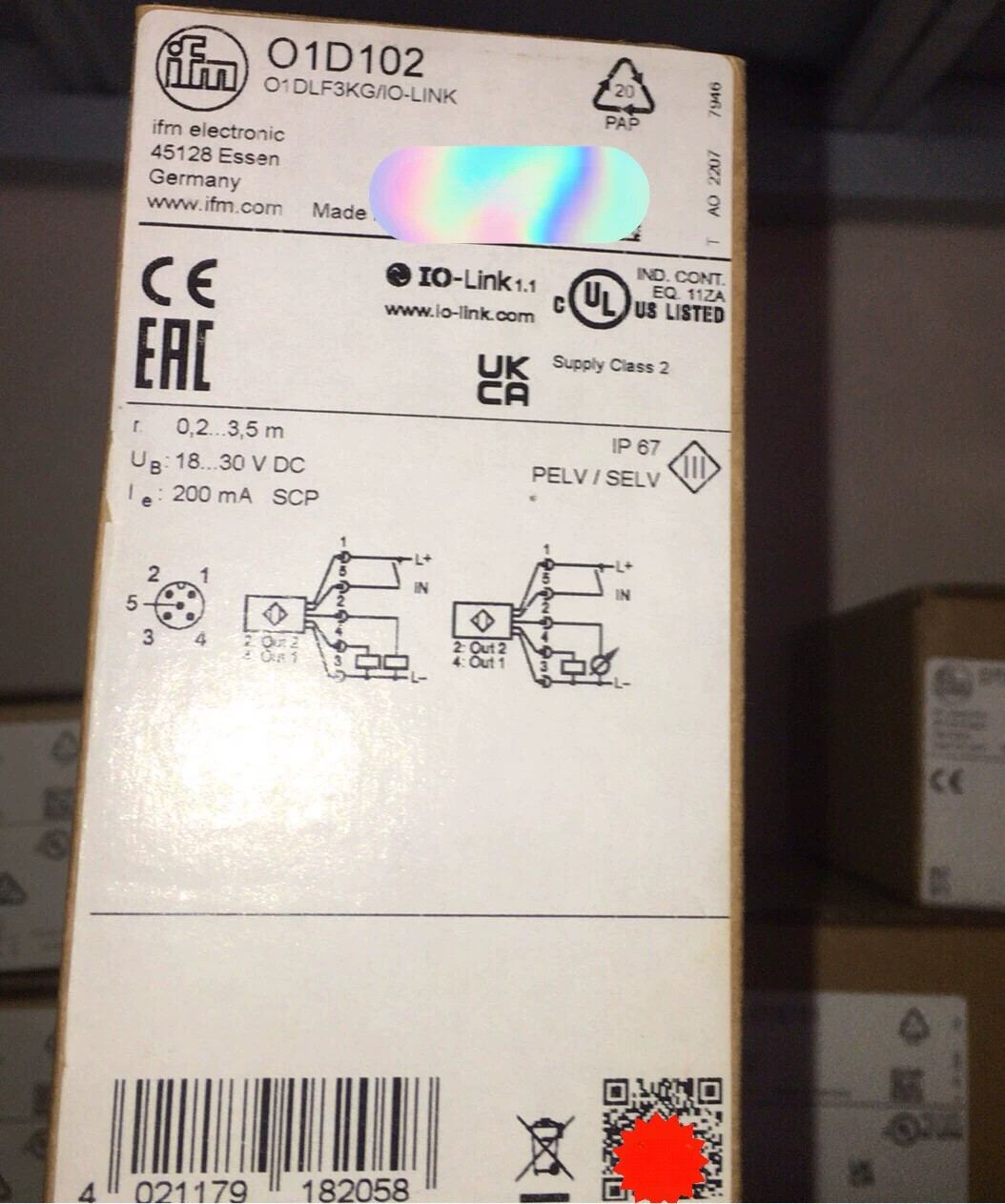 1pcs IFM O1D102 O1DLF3KG/IO-LINK Laser Ranging Sensor