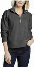 Eddie Bauer Womens 1/4 Zip Camp Fleece Sweater Heather Gray, X-SMALL NWT