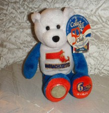 50 State Club Bean Bag Bear Massachusetts with coin NEW With Tags