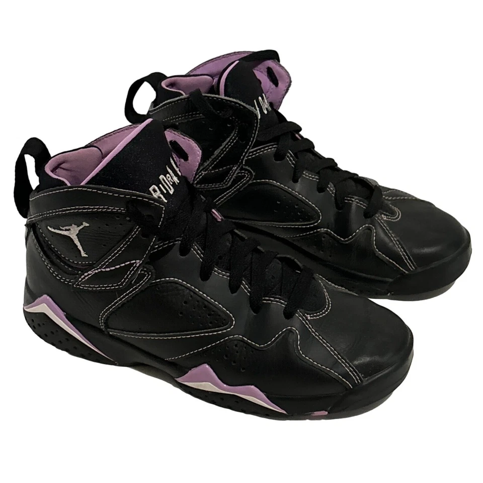 Zapatilla deportiva Air Jordan negra púrpura de cuero de caña alta de baloncesto atlética 5 años Foto 2 de 4