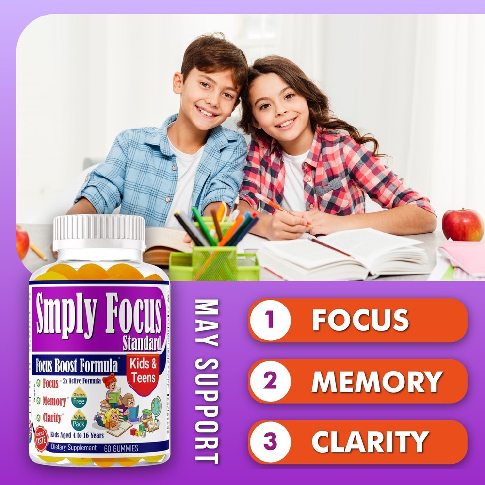Brain Focus Booster Vitamin For Kids & Teens Support Concentration Memory-60ct
