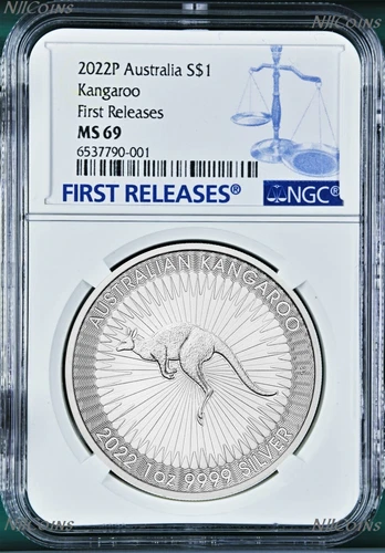 2022 P Australia Silver Kangaroo NGC MS 69 $1 1 oz Coin Blue FR Label PERFECT