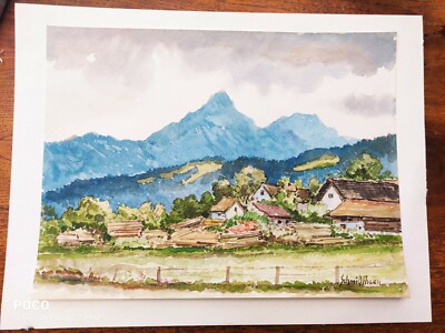 Aquarell Schmid-Auen Obergünzburg Günzach im Allgäu