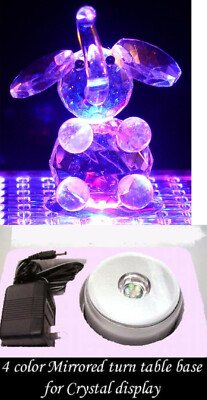 CRYSTAL CLEAR ELEPHANT FIGURINE 2'' x1 & ELECTRIC LASER LIGHT BASE NEW 2 PC