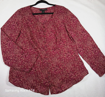 Venezia  Women Blouse Tunic  Floral Red Long Sleeve Boho Size 14/16