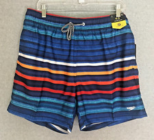 NEW Speedo Mens Large Swim Trunks UPF50 Striped Stretch Elastic Waist MSRP 30