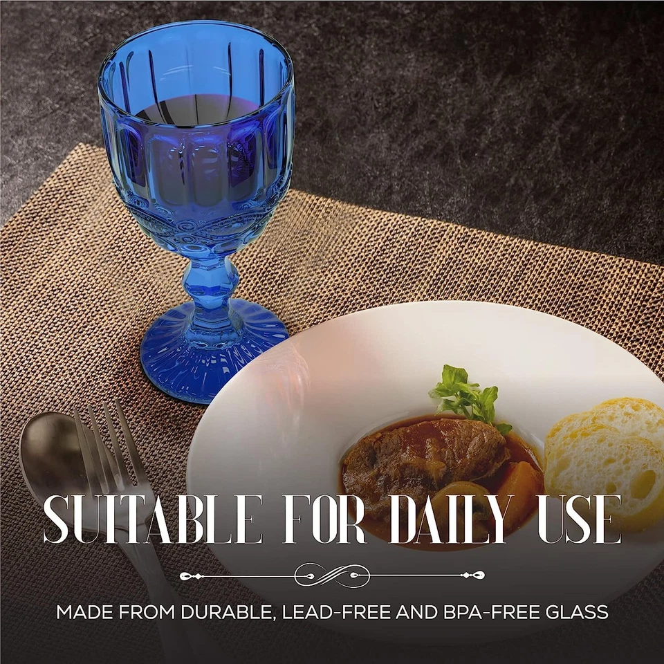 Elle Decor Set of 6 Wine Glasses Blue Colored Glassware Set 8.4 oz - Image 3 of 4