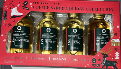 Ten Acre Gifts Coffee Syrup Gift Set Gingerbread Peppermint Egg Nog Irish Cream