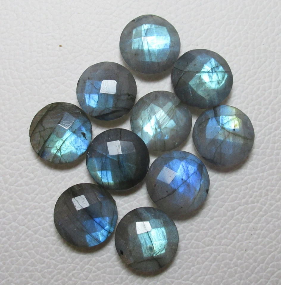 Labradorite 9 mm Round Shape Checker Cut Briolette Loose Gemstone Cabochon - Image 2 of 2