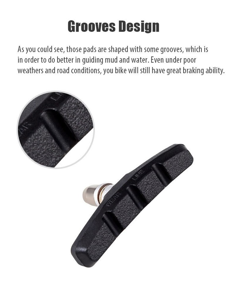 Bicycle V-Brake Shoes Pads - 60mm Threaded Post, Black (One Pair)