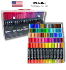 120 Color Dual Tip Art Pen Fine and Brush Tip Markers for Adults & Kids