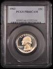 1963 Washington Quarter 25c Certified by PCGS PF66 CAMEO
