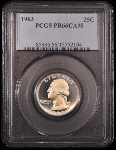 1963 Washington Quarter 25c Certified by PCGS PF66 CAMEO