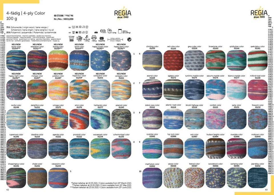 100g Schachenmayr Regia Color 4-fädig / 4-fach Sockenwolle Stricken (69,90€/kg) - Bild 2 von 3
