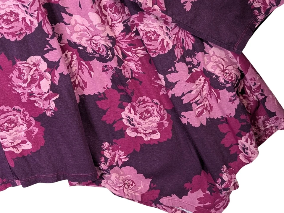 Roamans 女式大码 6X 波西米亚紫色花卉休闲棉衬衫上衣经典 — 第 4/4 张图片