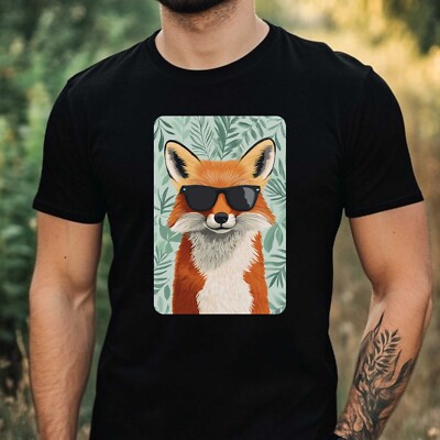 Mens Fox Sunglasses Print Cotton T-Shirt Size XS to 5XL