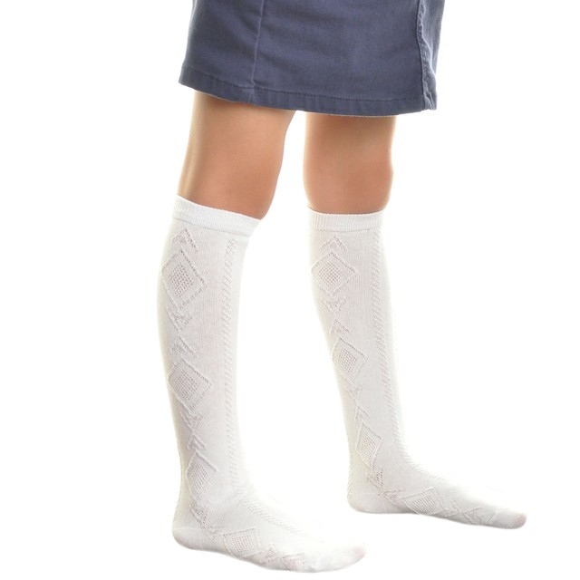 Angelina Girls White Cotton Knee High Diamond Pattern 1 Pair School Socks 710 L eBay