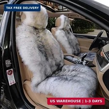 A Pair Genuine Sheepskin Car Seat Covers Luxury Fur Long Wool Car 2 White Grey
