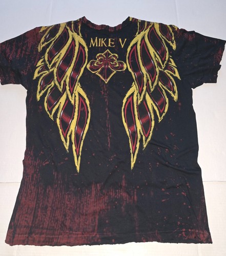 Affliction Men's Graphic Tee Mike V SS Phoenix Black Gold Red Size L - Picture 3 of 5