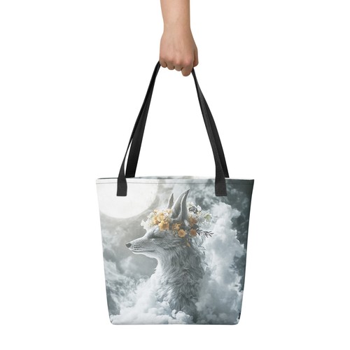 Crowned Fox Moon Tote Bag Celestial Woodland Animal Canvas Bag - Picture 4 of 7