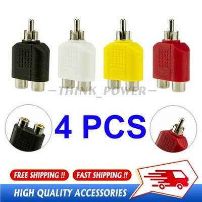 4x 1-Male to 2-Female Cable Adapter RCA Y Splitter AV Audio Video Plug Converter
