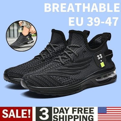 Men's Black Running Shoes Sneakers Lightweight Breathable Sports Walking Shoes