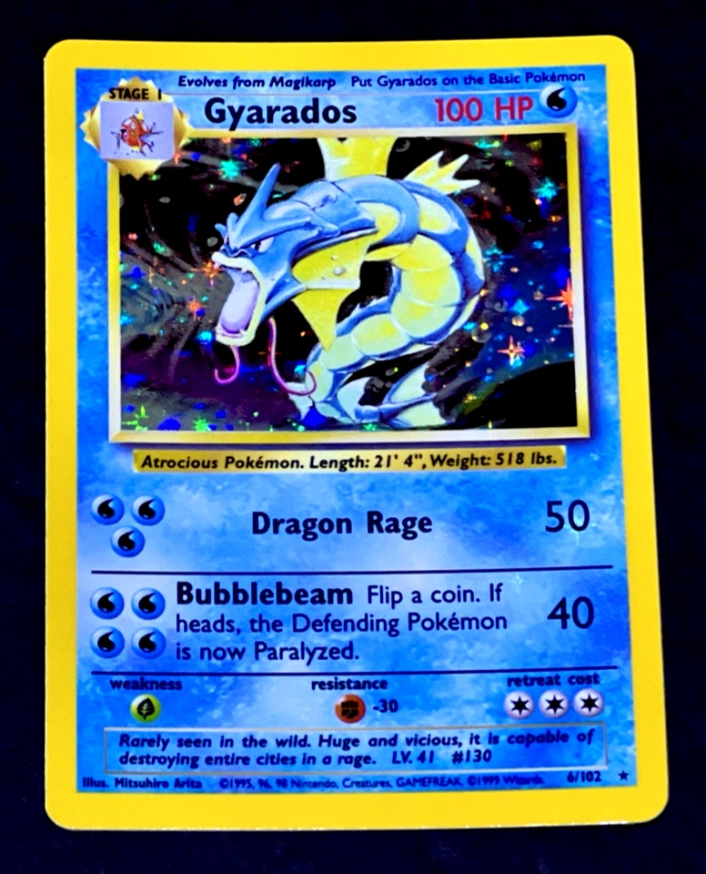 1999 Pokemon GYARADOS Base Set HOLO RARE Unlimited Edition Card 6/102 Bleed NM+ - Image 3 of 4