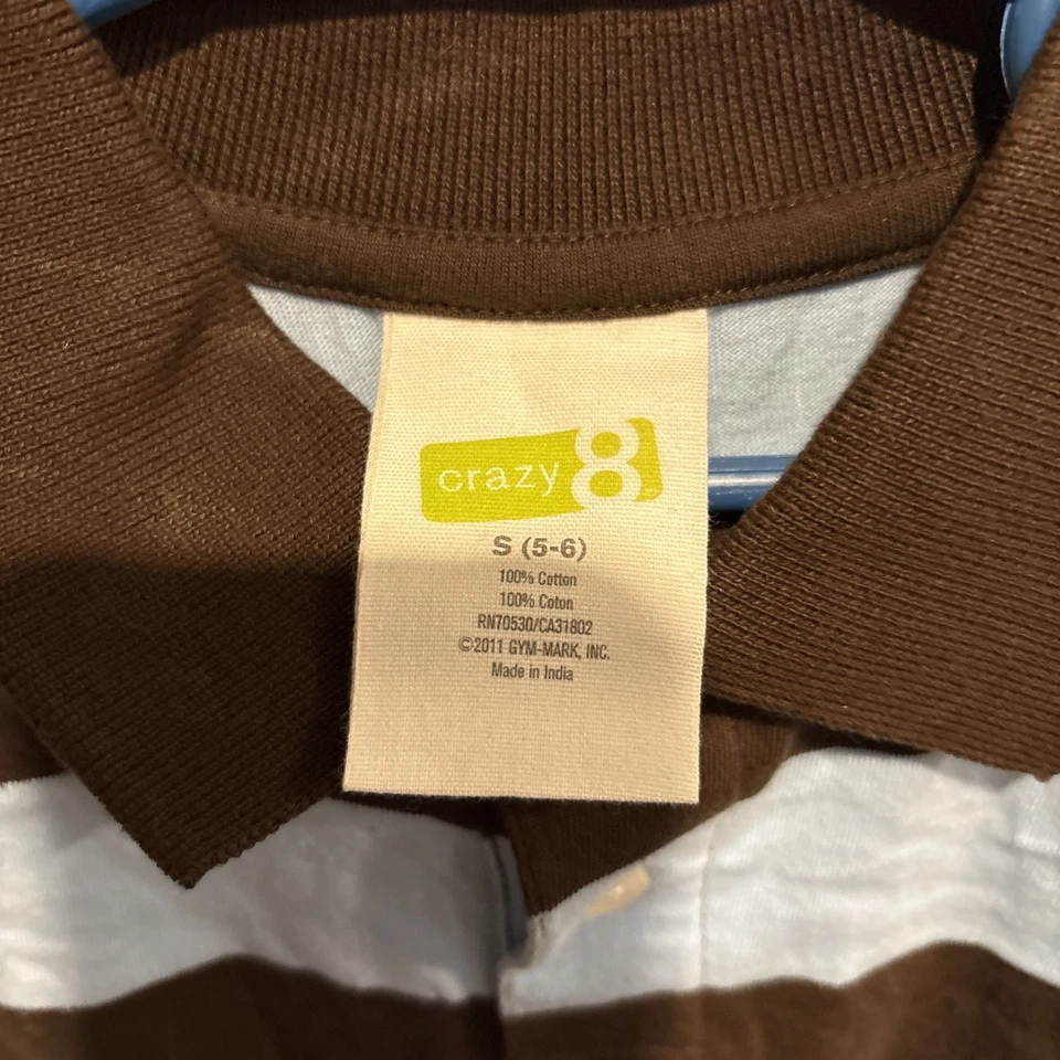 Polo Crazy 8 Boys Manga Larga Térmica 2 Botones Marrón/Azul Talla Pequeña 5/6 Nuevo sin Etiquetas Foto 3 de 4