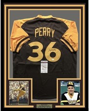 Framed Autographed/Signed Gaylord Perry 33x42 San Diego Brown Jersey JSA COA