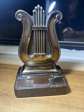 Vintage Brass Art Deco Lyre Bookend )one of two)  PMC 5.5" Tall
