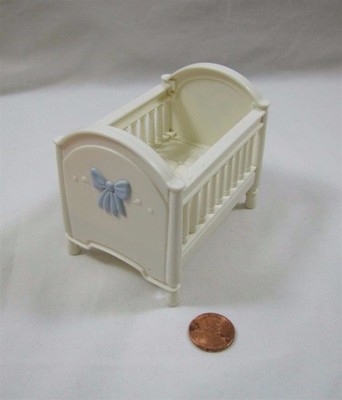 FISHER PRICE Loving Family Dollhouse BABY BOY BLUE BASSINET CRIB w/ BOW 