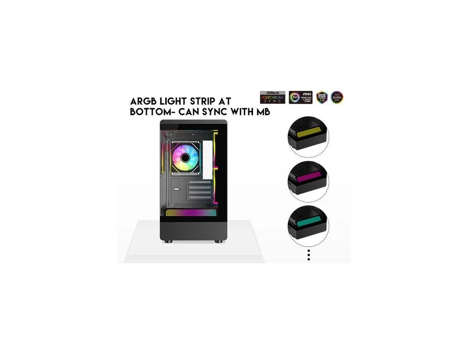 DIYPC ARGB-M1-BK Black USB3.0 Tempered Glass Micro ATX Gaming Computer Case w/ D - Image 3 of 4