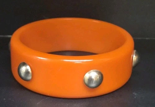 Vintage Orange Bakelite Bangle Bracelet with Studs jewelry