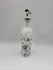 Hand Painted Vinegar Oil Bottle Cruet Dispenser Black & White Skull Halloween