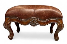French Provincial Wood & Leather Foot Stool Ottoman  - FREE SHIPPING