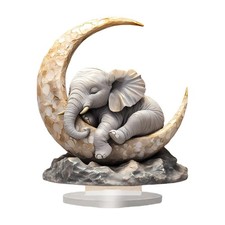 Elephant on Moon Figurine 2D Acrylic Decorative Ornament For Home Gift Giving
