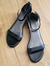 Stuart Weitzman Women's Black Leather Ankle Strap Block Heel Sandals Size 8M